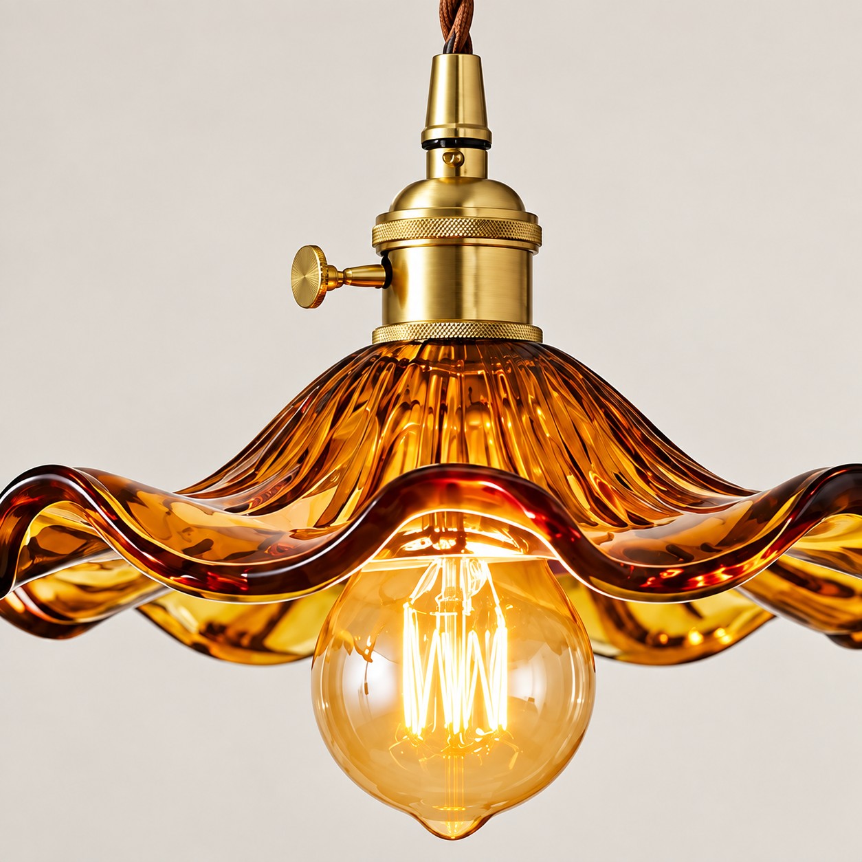 Fluted glass flower pendant detail