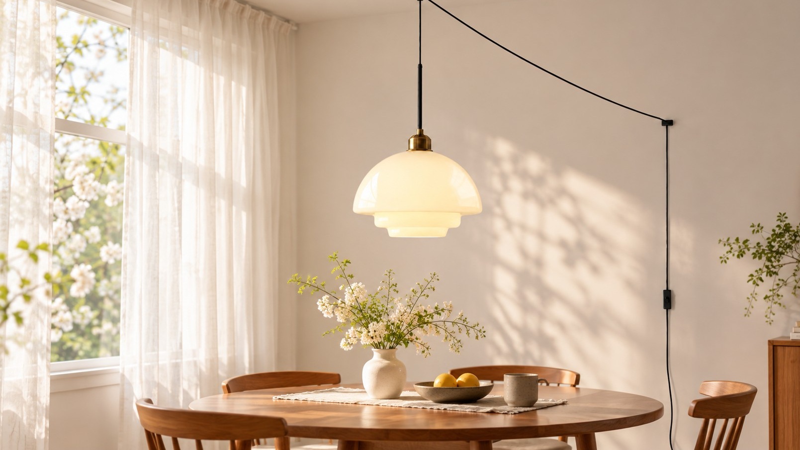 Lampada a sospensione vintage in vetro bianco latte con spina