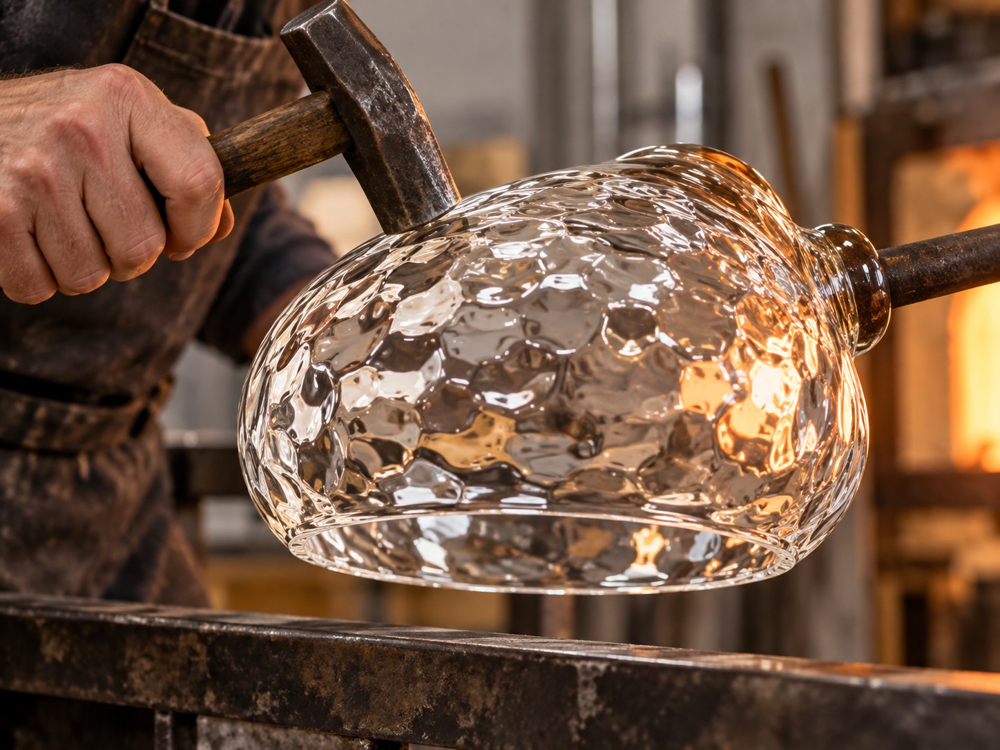 Nahaufnahme der handgehämmerten Glasschirmstruktur