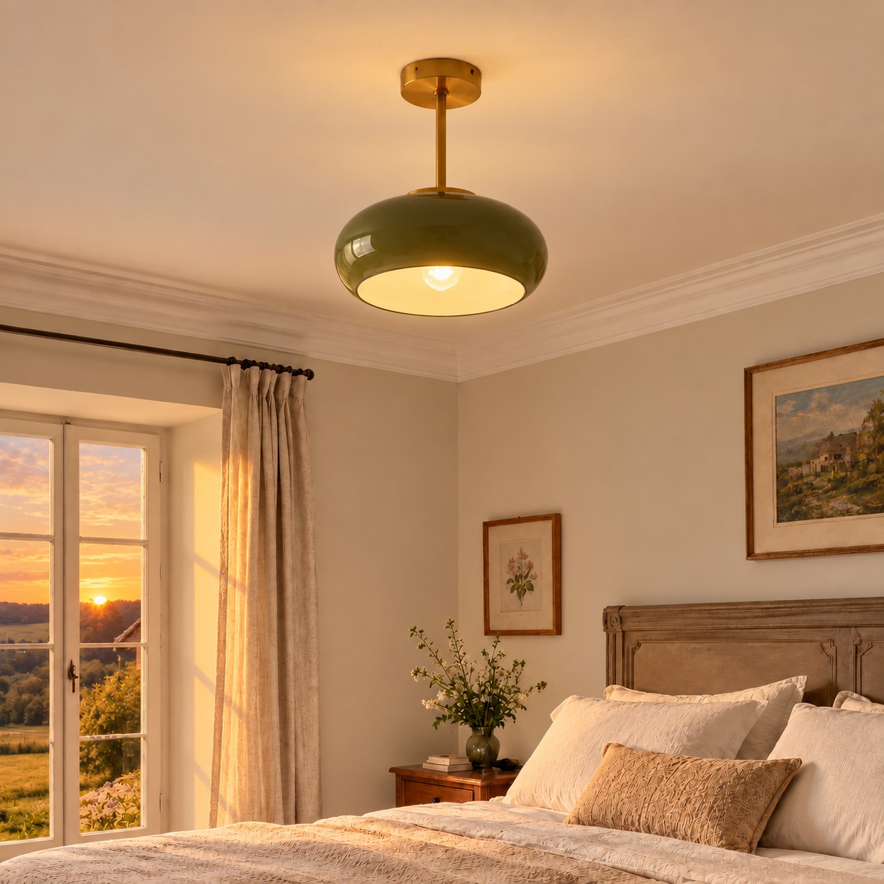 BEDROOM with lamp on