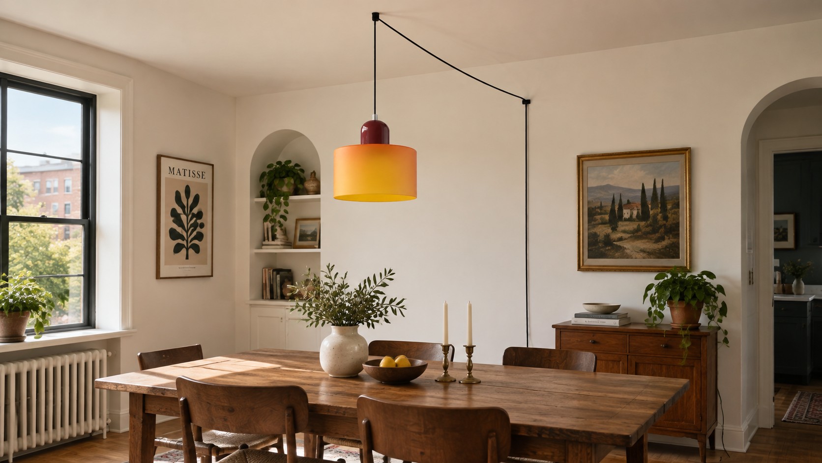 Mid-century macaron plug-in pendant light switched off
