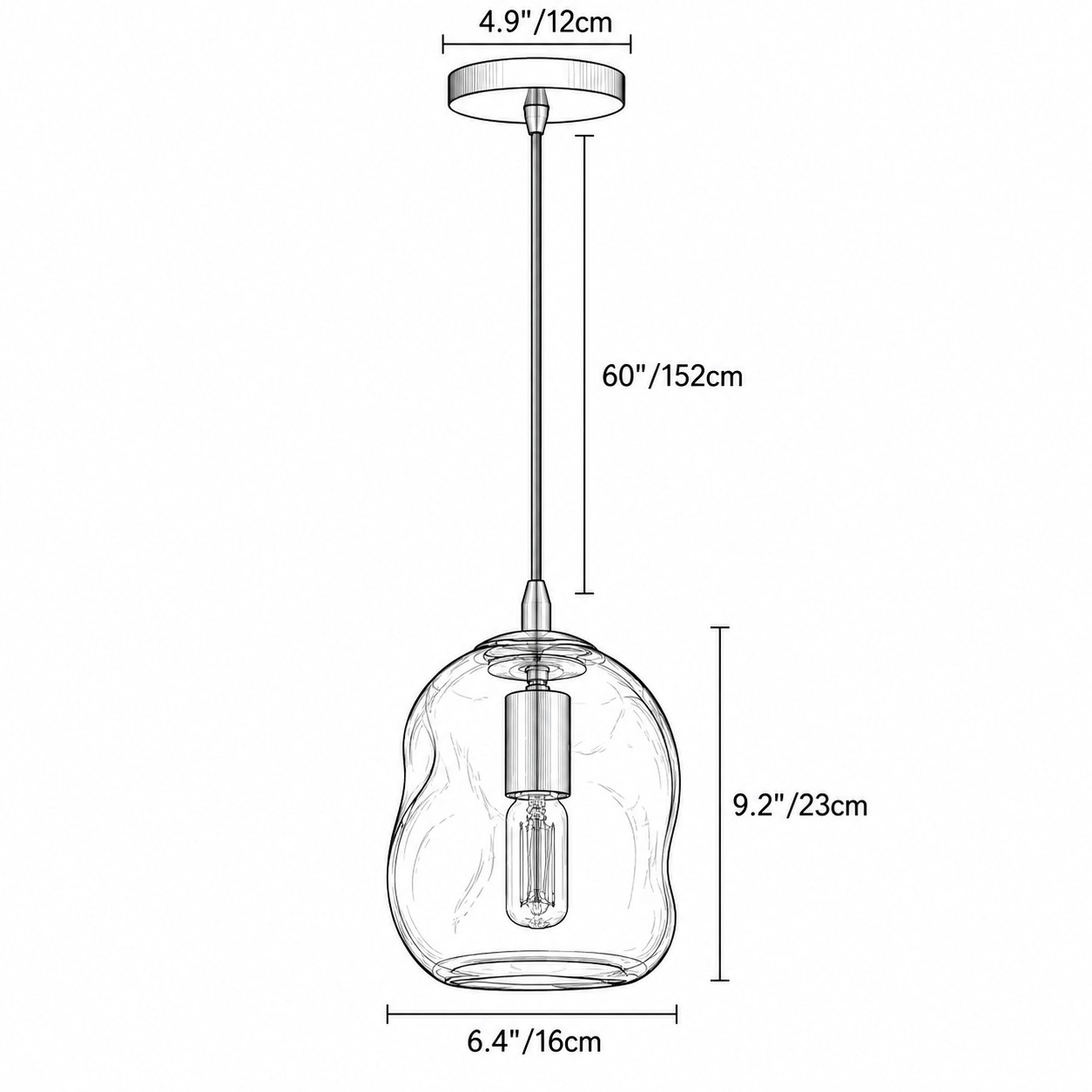 Size diagram H 9.2 in &times; Dia 6.4 in