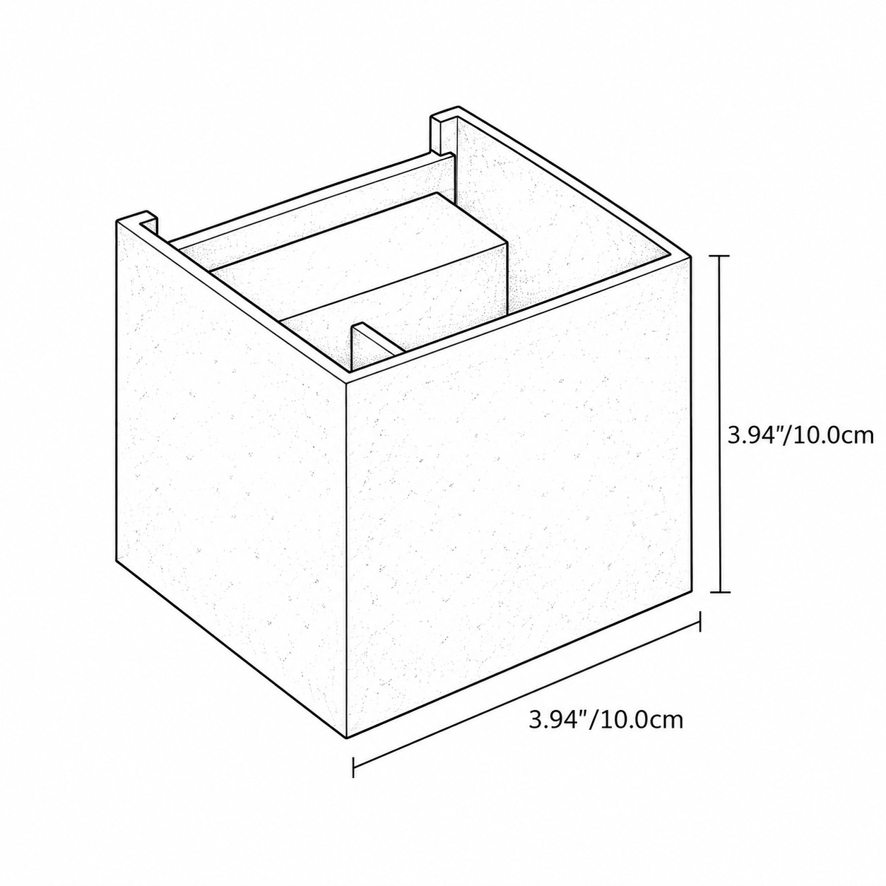 Schéma rozměrů, krychle 3,94 in / 10 cm