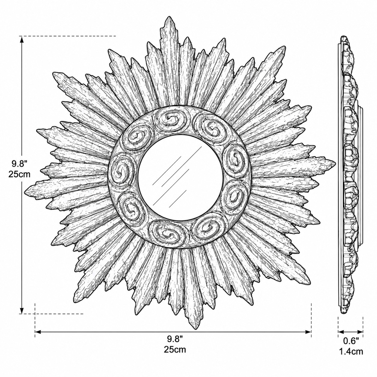 Schéma Étoile H 9.8 × W 9.8 × D 0.6 in / 25 × 25 × 1.4 cm