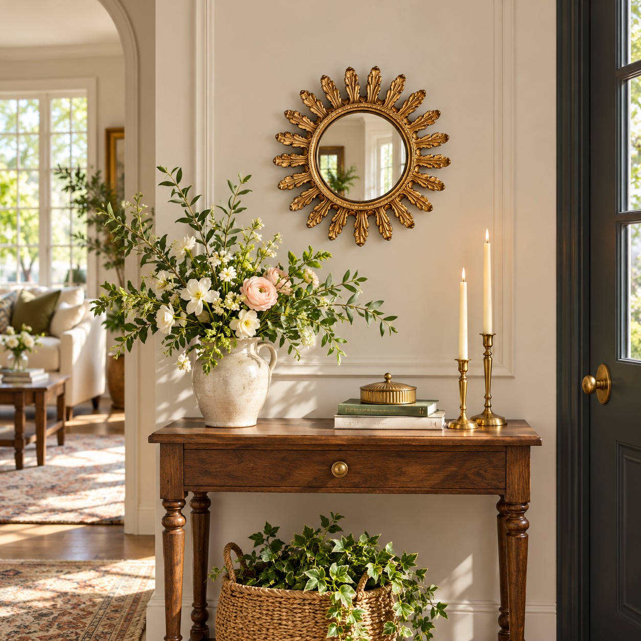 Miroir convexe qui habille une console d'entrée