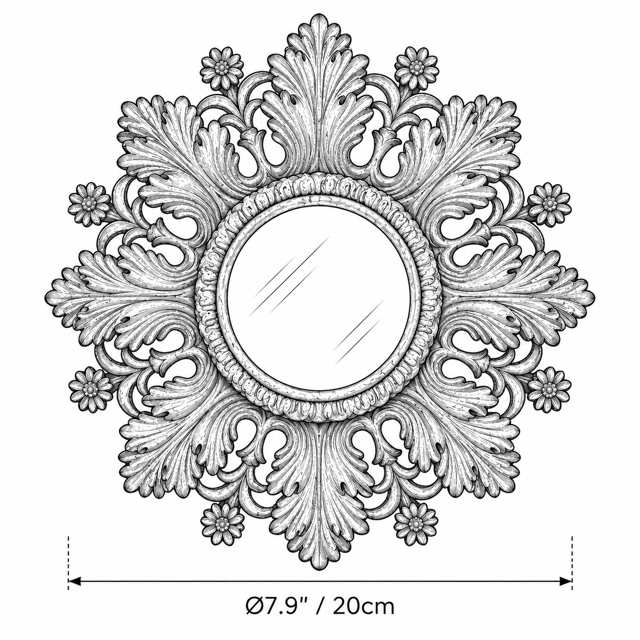 Schéma Floral noir Dia. 7.9 in / 20 cm