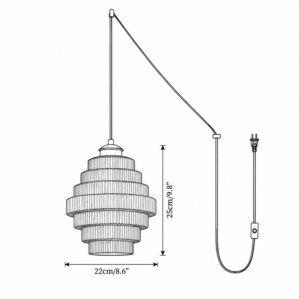 Pendant dimensions: diameter 22 cm and height 25 cm