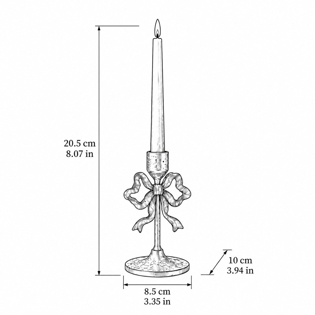 Schéma du bougeoir Nœud en métal : W8.5cm (3.35in) * H20.5cm (8.07in) * L10cm (3.94in)