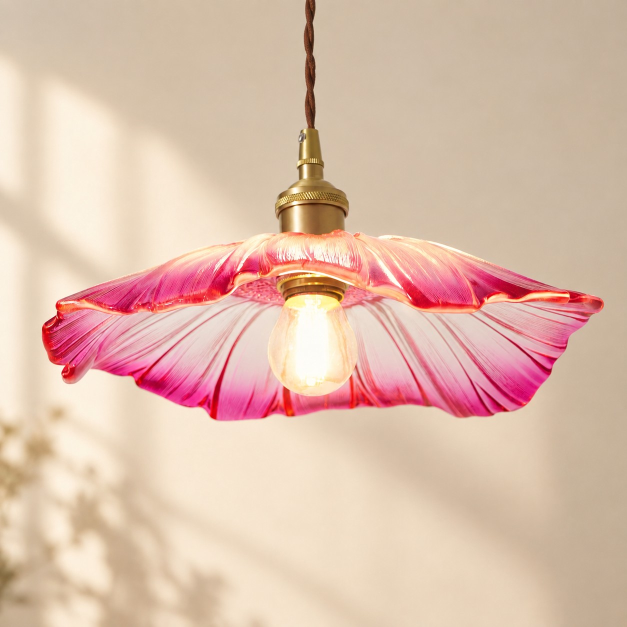 Close-up of illuminated Petal Glass shade