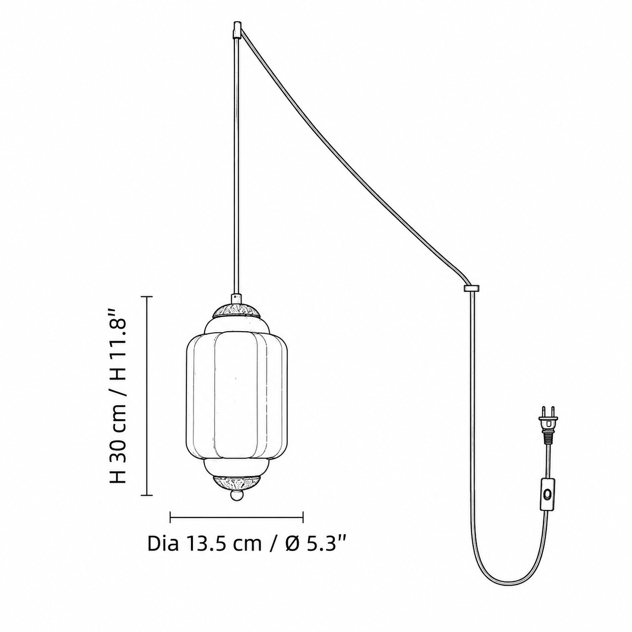 Dimensions: diameter 13.5 cm, height 30 cm