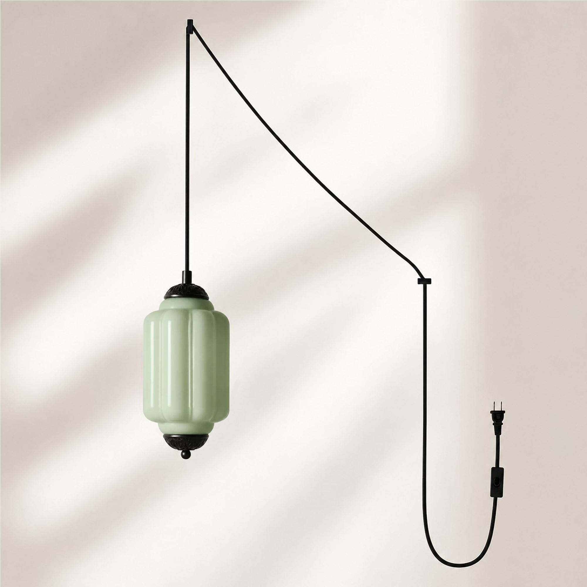 Black finish pendant with green glass shade