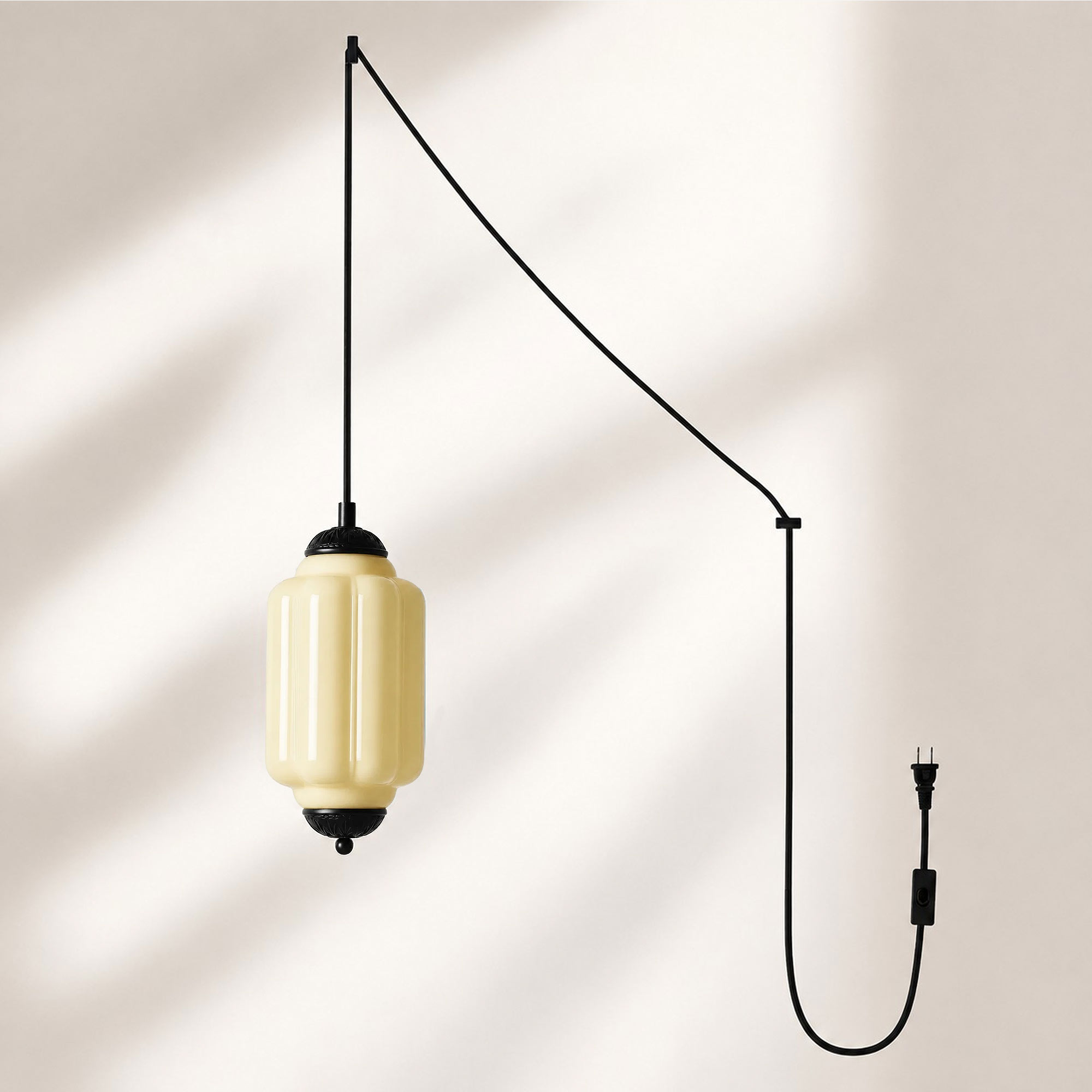 Black finish pendant with yellow glass shade