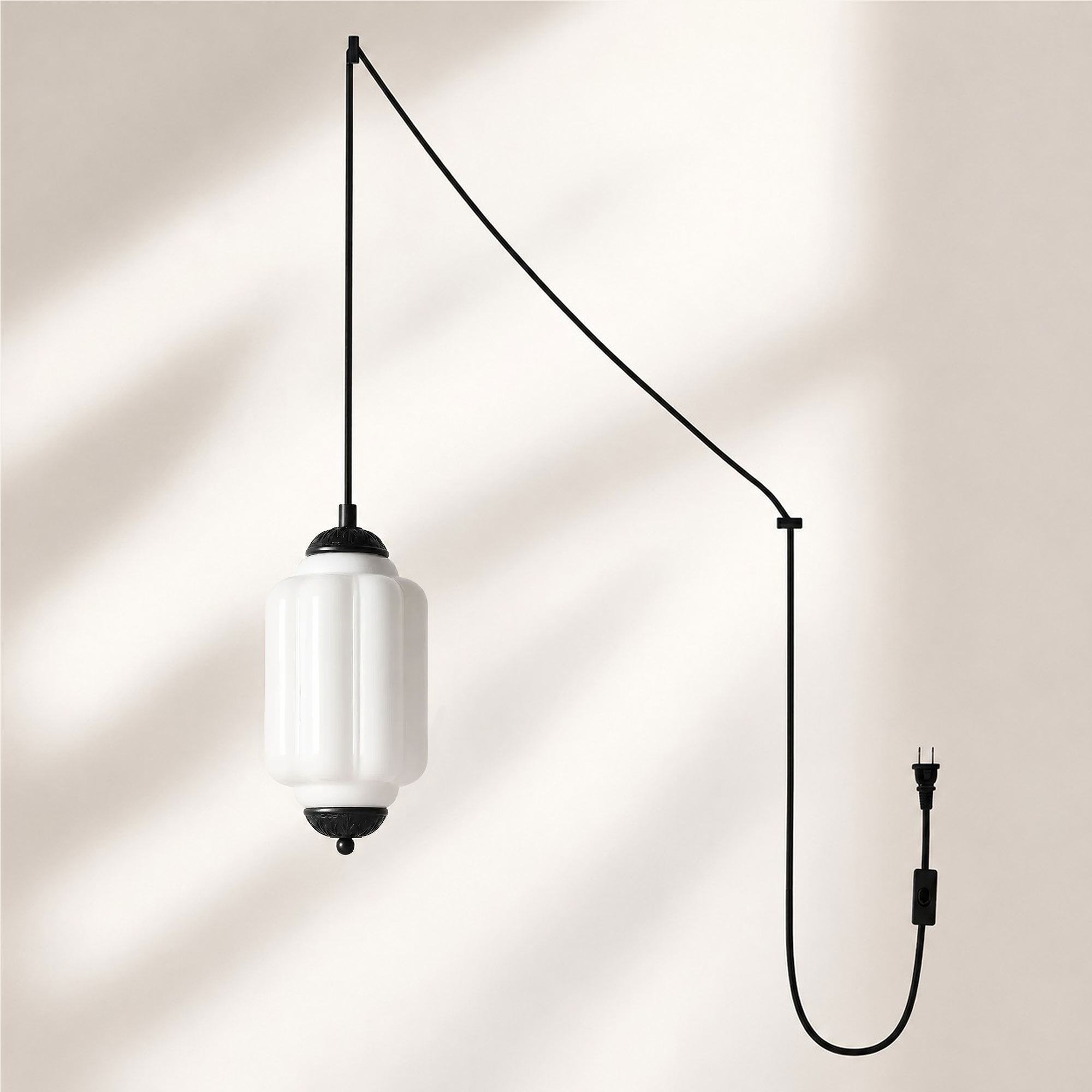 Black finish pendant with white glass shade