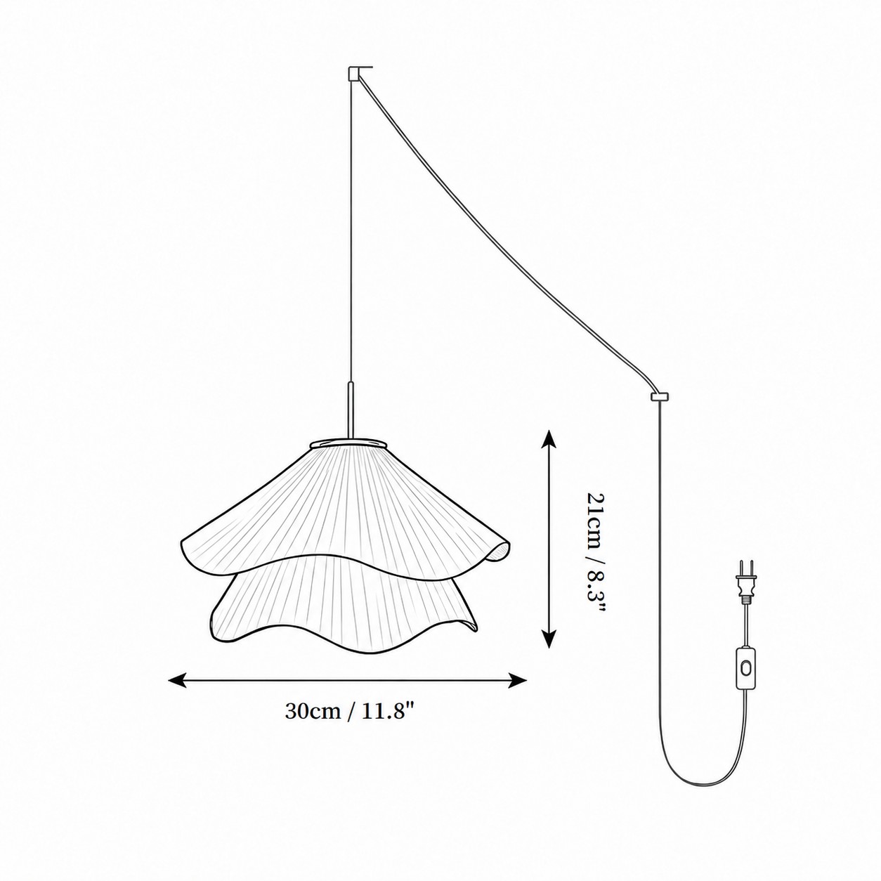 Size diagram Dia 30 cm &times; H 21 cm
