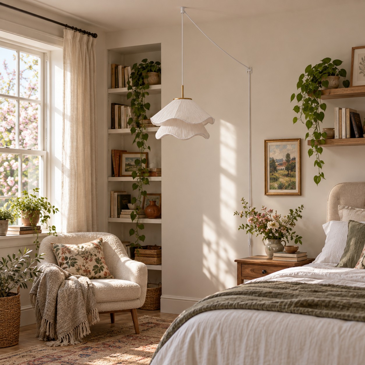 Ethereal Bloom pendant beside the bed