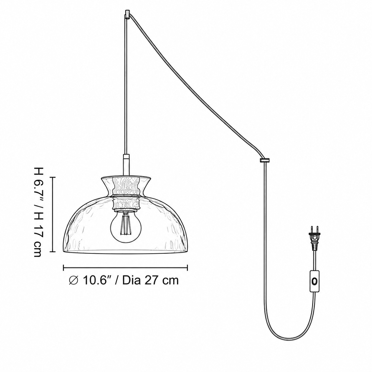 Style C dimension diagram: ∅ 10.6″ × H 6.7″ / D27 cm × H 17 cm