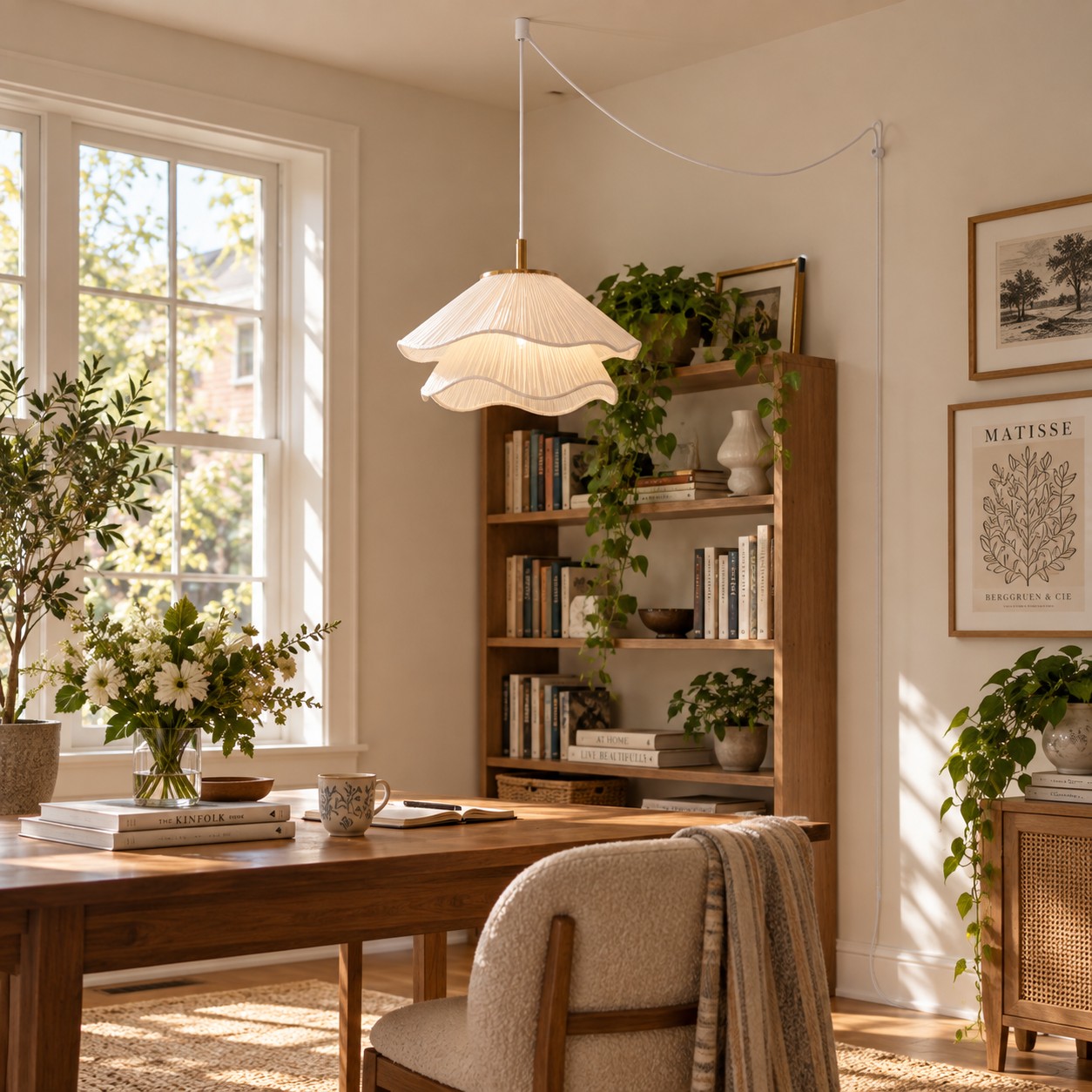 Ethereal Bloom pendant over a study table