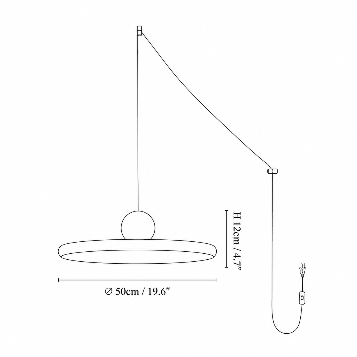 Size diagram Dia 50 cm × H 12 cm