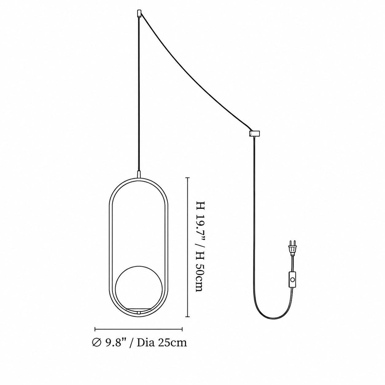 Oval · 25 × 50 cm dimension diagram
