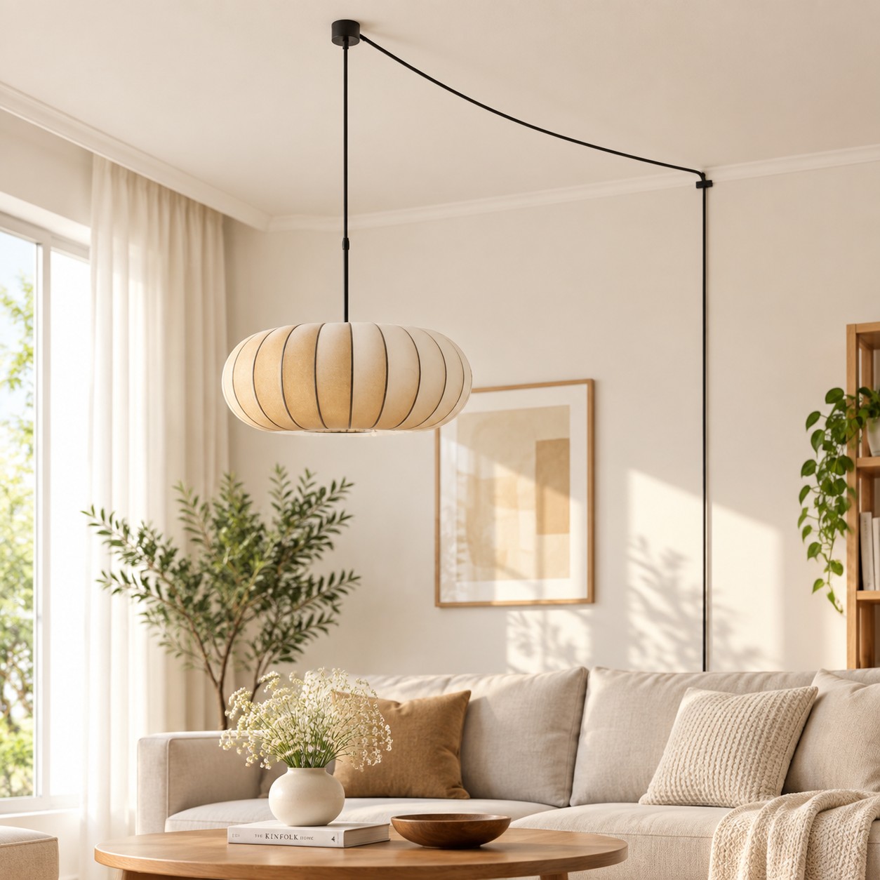Plug-in pendant light during the day