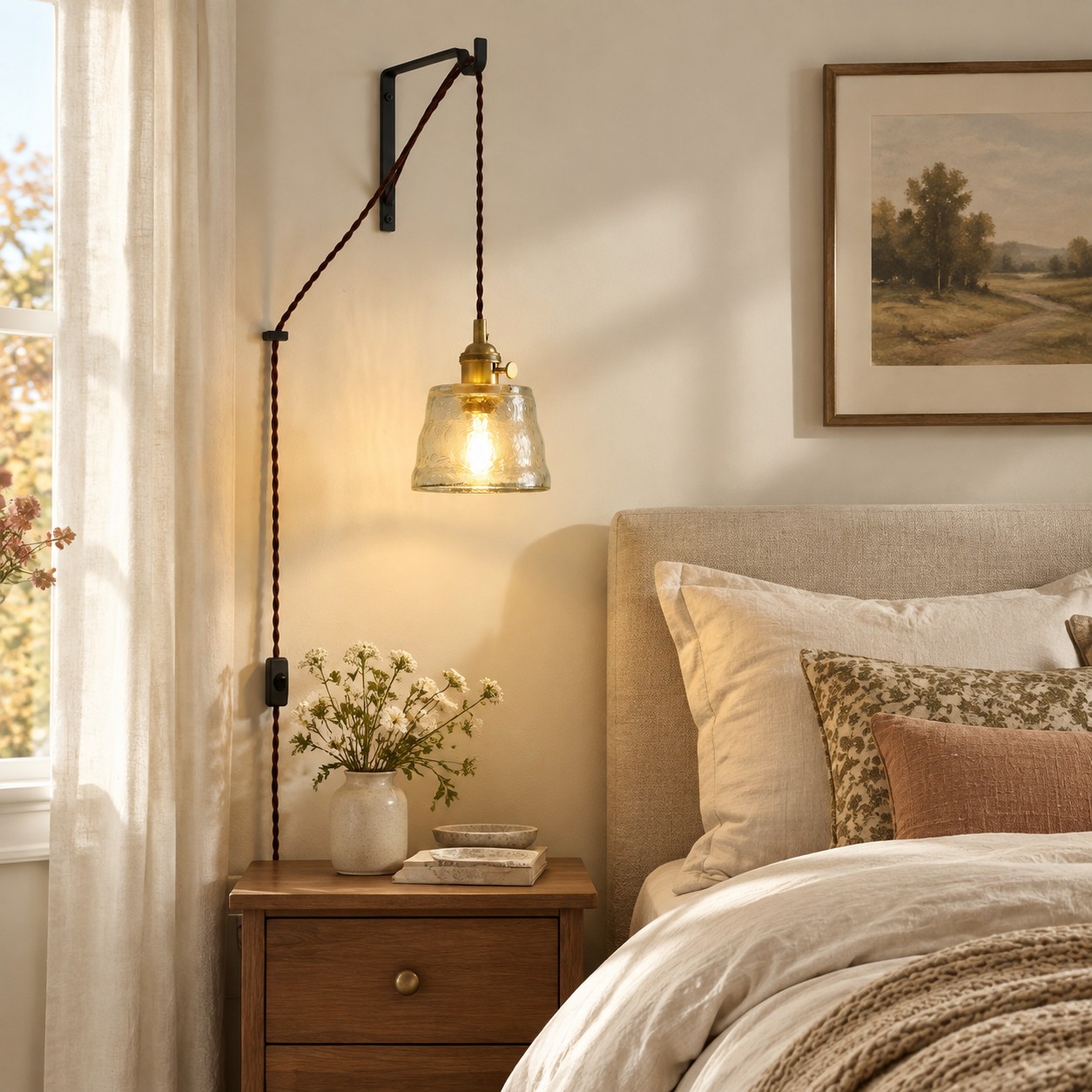 Cavitt pendant light beside a bed