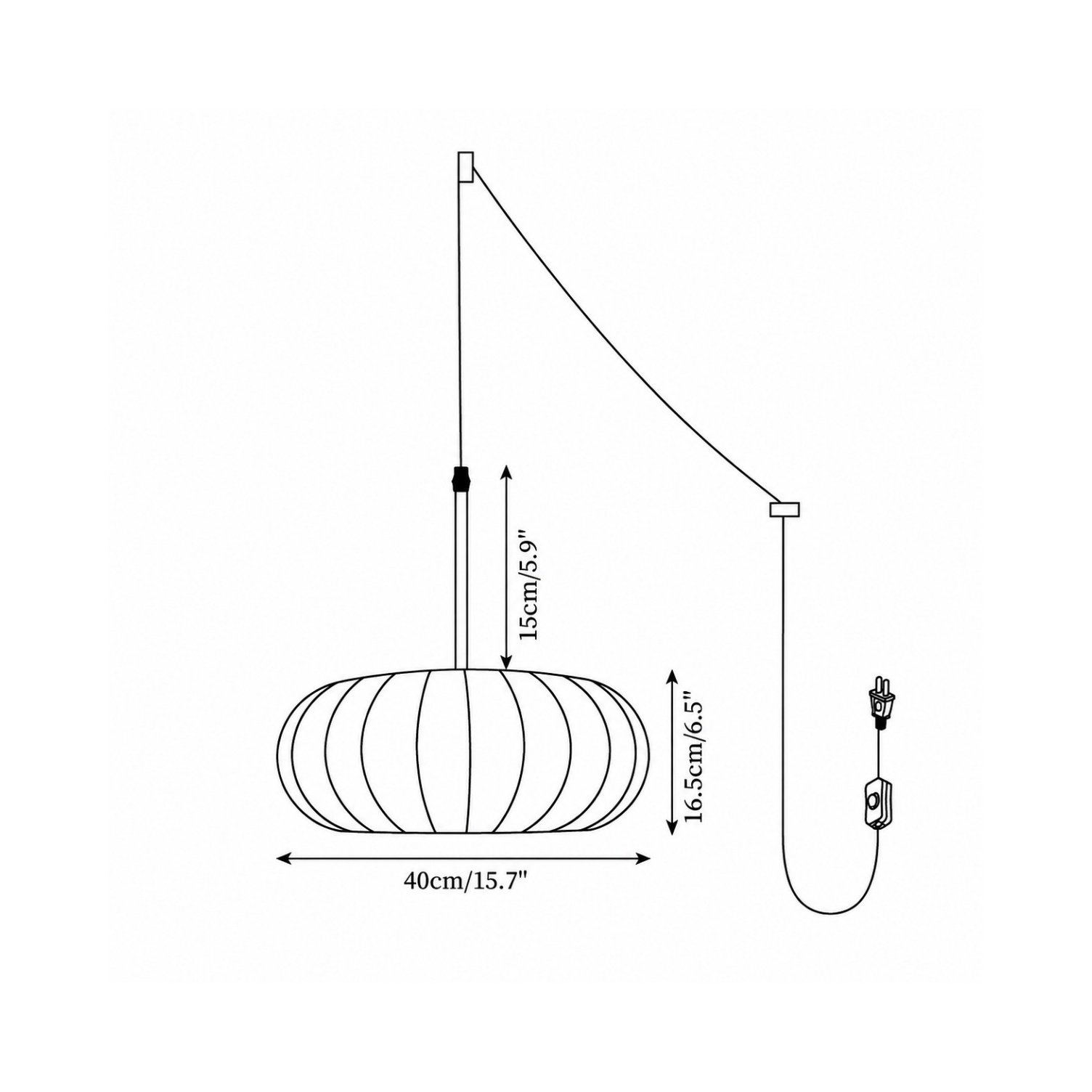 Model B pendant lamp dimension diagram