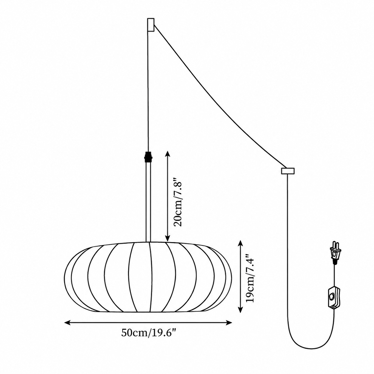 Model C pendant lamp dimension diagram