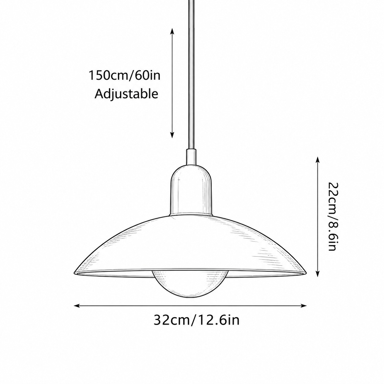 Mid Century Bauhaus plug-in pendant light dimensions