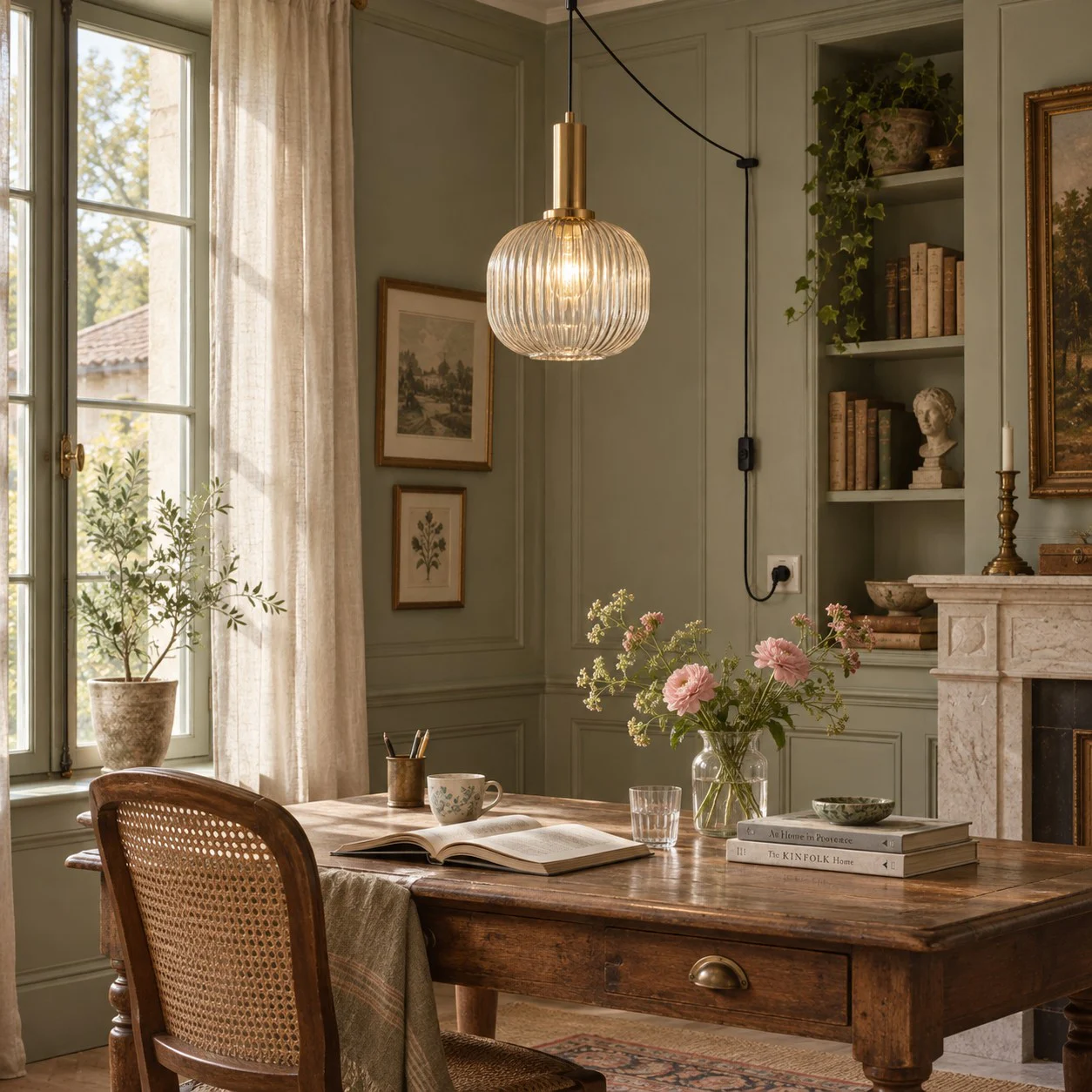 Study with retro glass plug-in pendant light