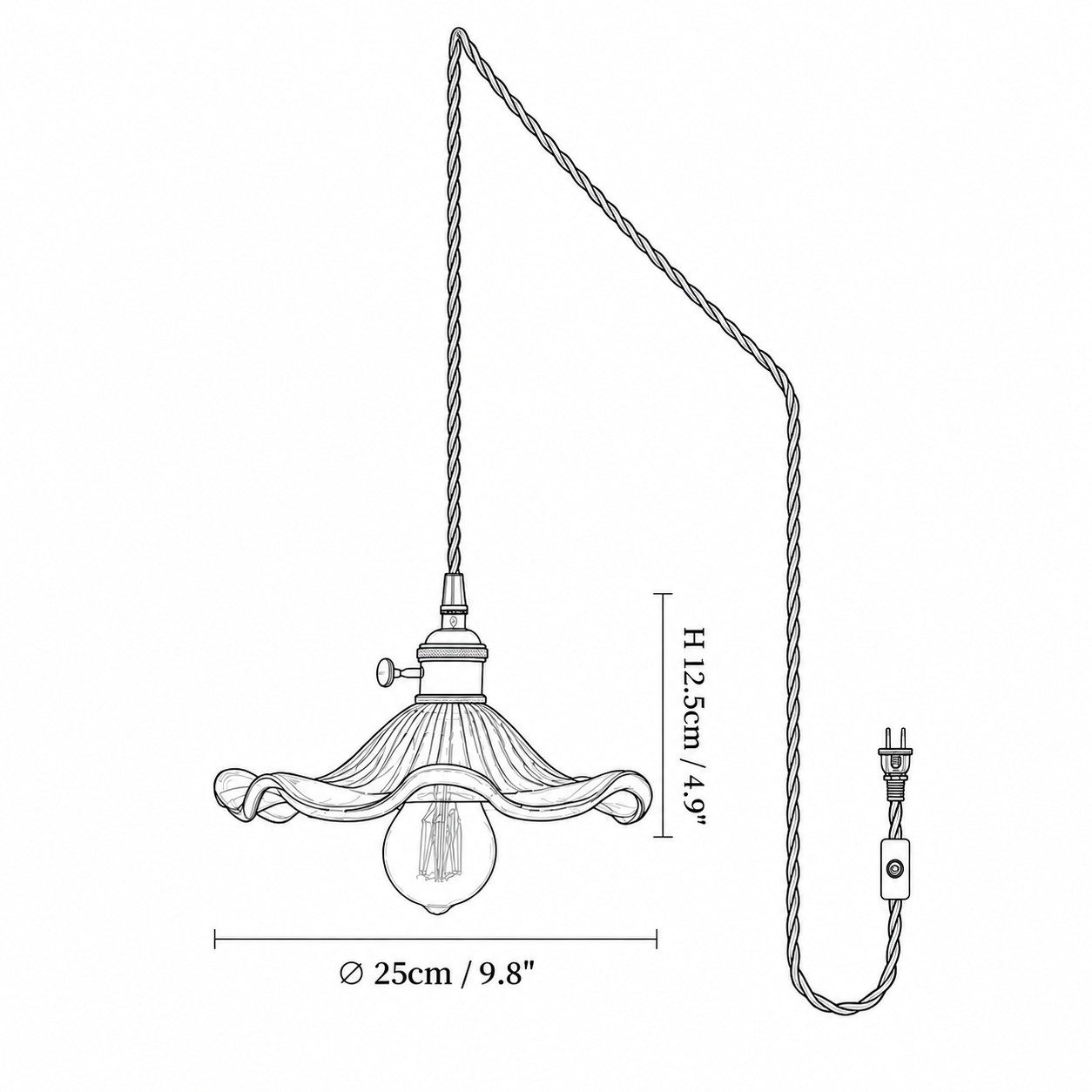 Dimensiones del colgante floral de vidrio