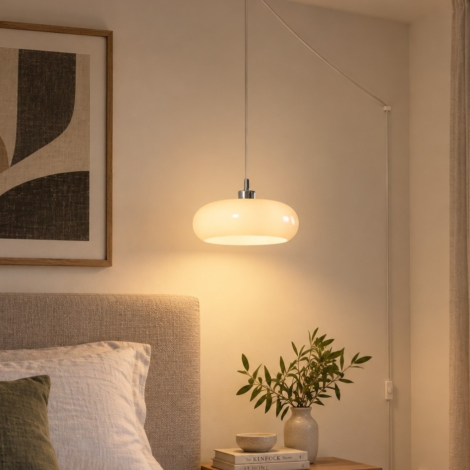 White Potivus pendant beside a bed