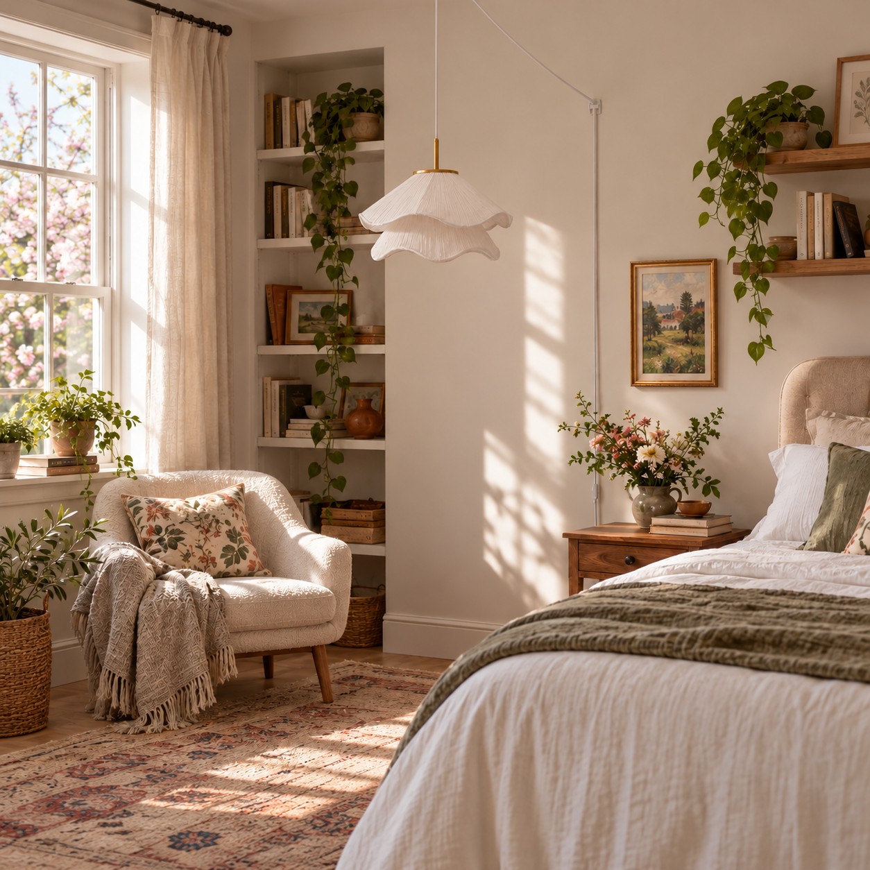 Lámpara Ethereal Bloom junto a la cama