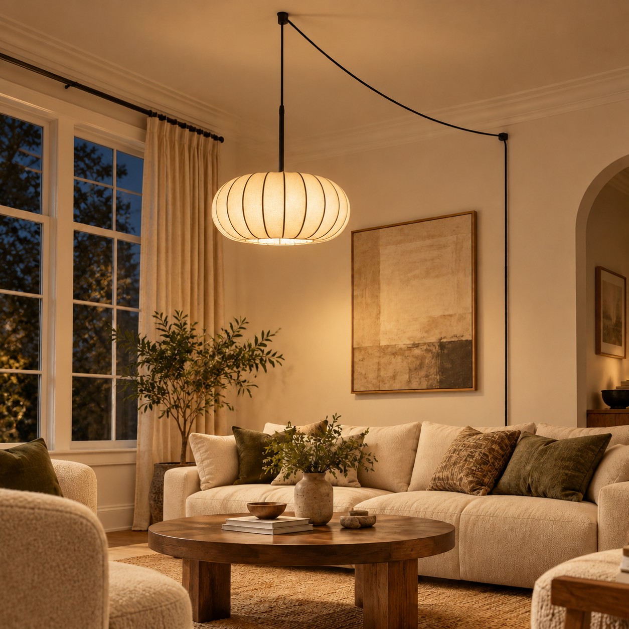 Plug-in pendant light during the day