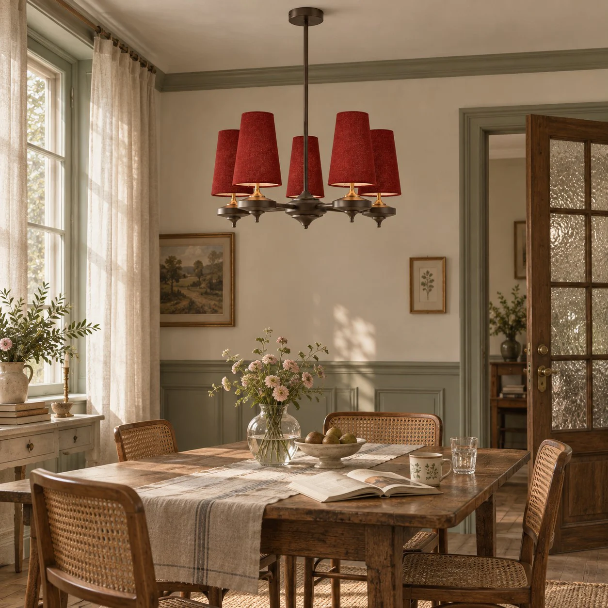 Warm red Hour Rho chandelier in a warm interior