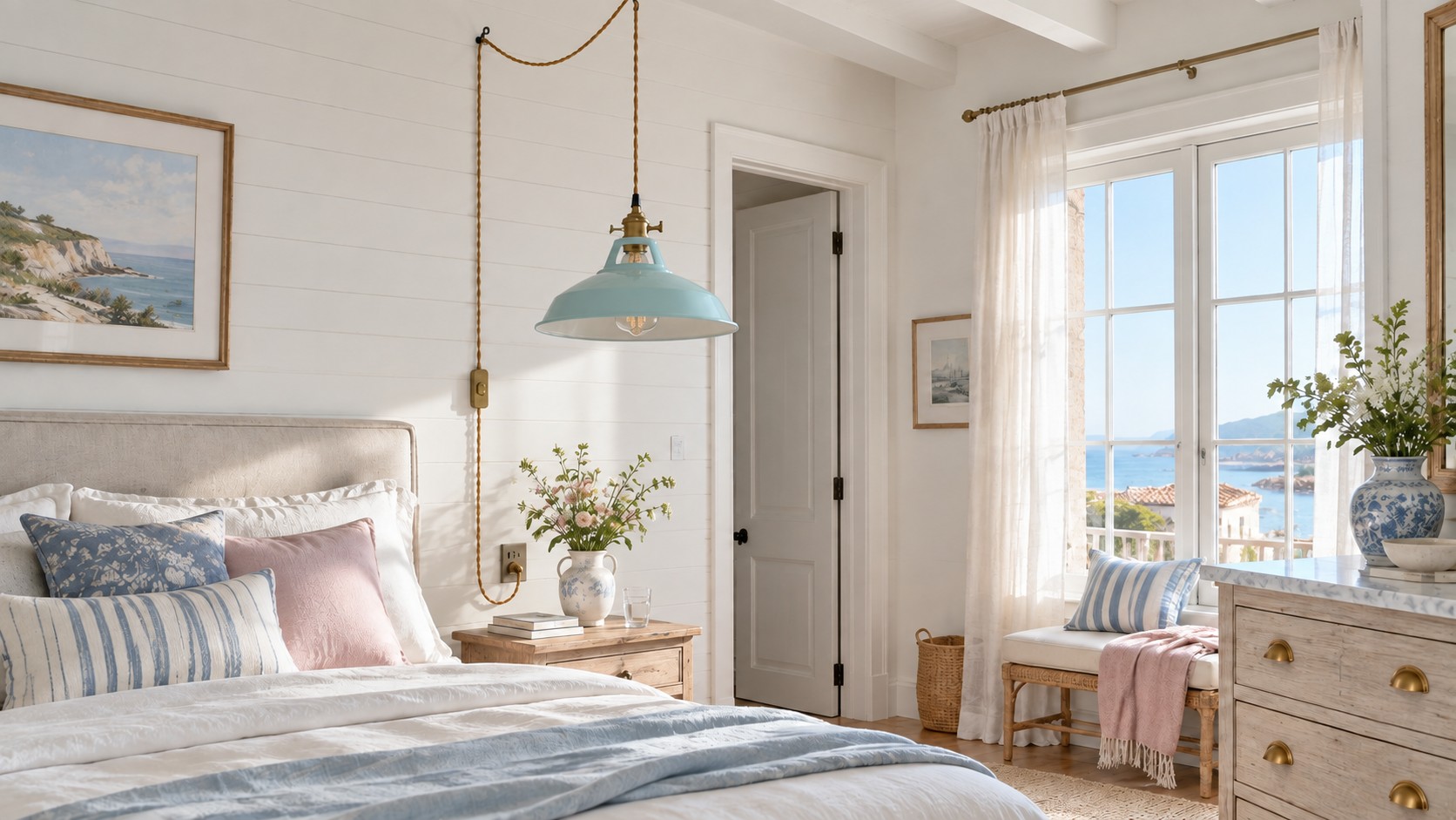 Metal plug-in pendant light in daylight