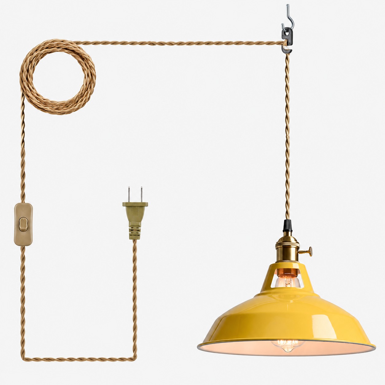Yellow metal barn shade pendant light
