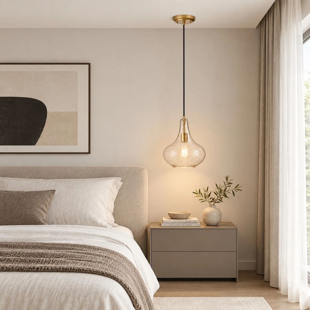 Lampadario in vetro in una camera da letto