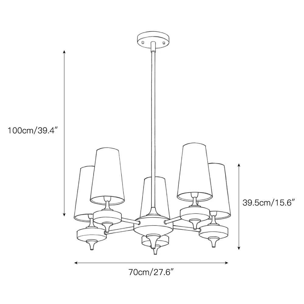 5-light Hour Rho chandelier dimensions