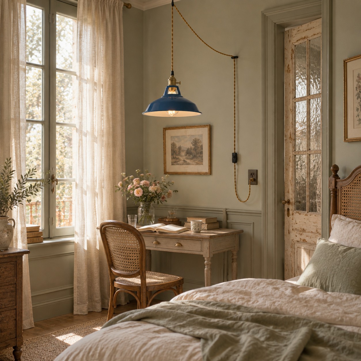 Living room with a metal plug-in pendant