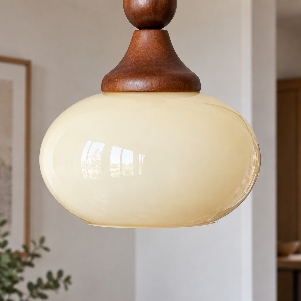Close-up of cream glass shade