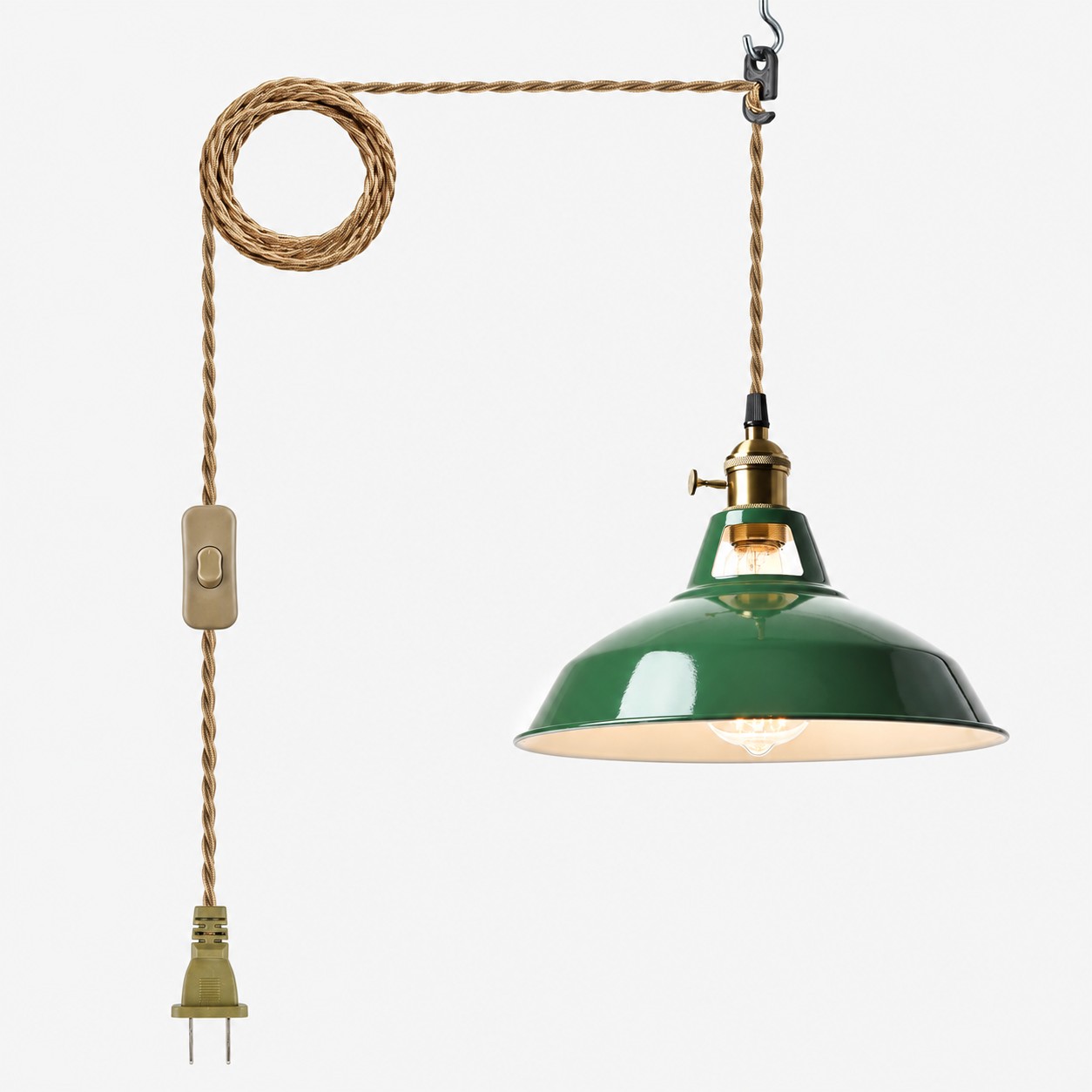 Green metal barn shade pendant light