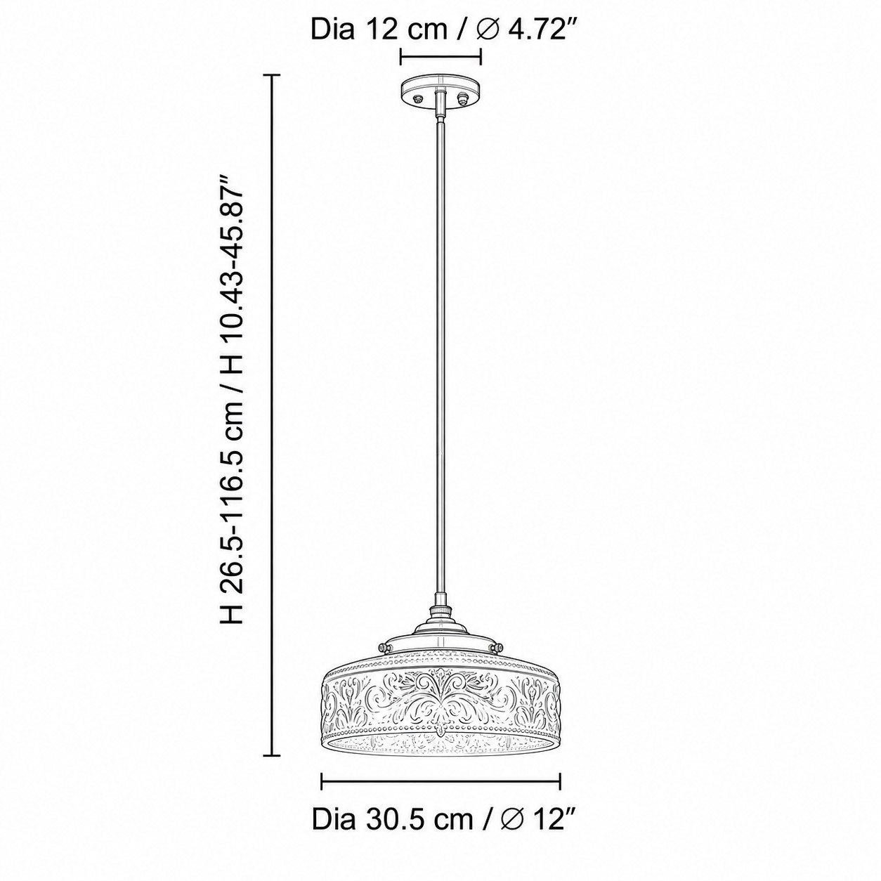 Maat A maatdiagram met kap van 30,5 cm en verstelbare totale hoogte