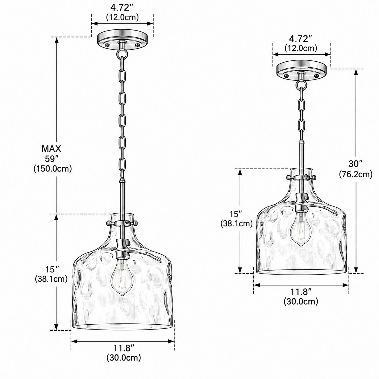 Dimensiones del colgante de vidrio de 11,8 pulgadas
