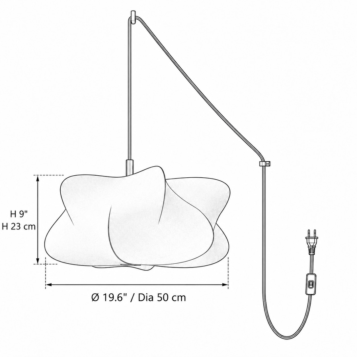Lampa wisząca model B, średnica 50 cm, wysokość klosza 23 cm