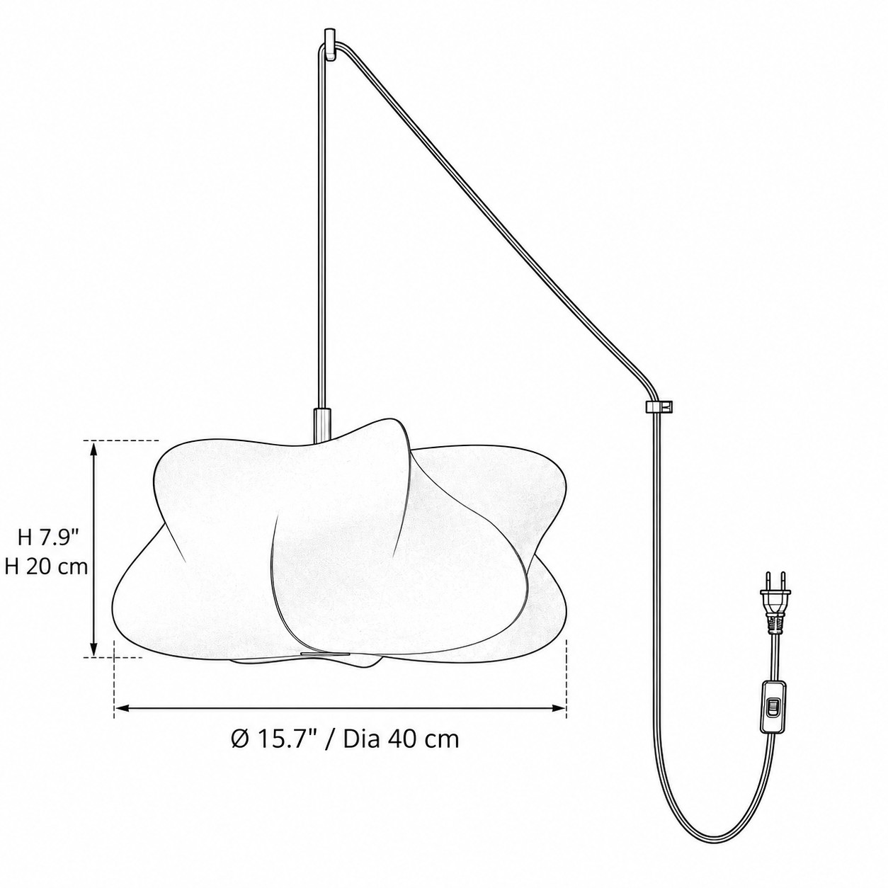 Lampa wisząca model A o średnicy 40 cm i wysokości klosza 20 cm