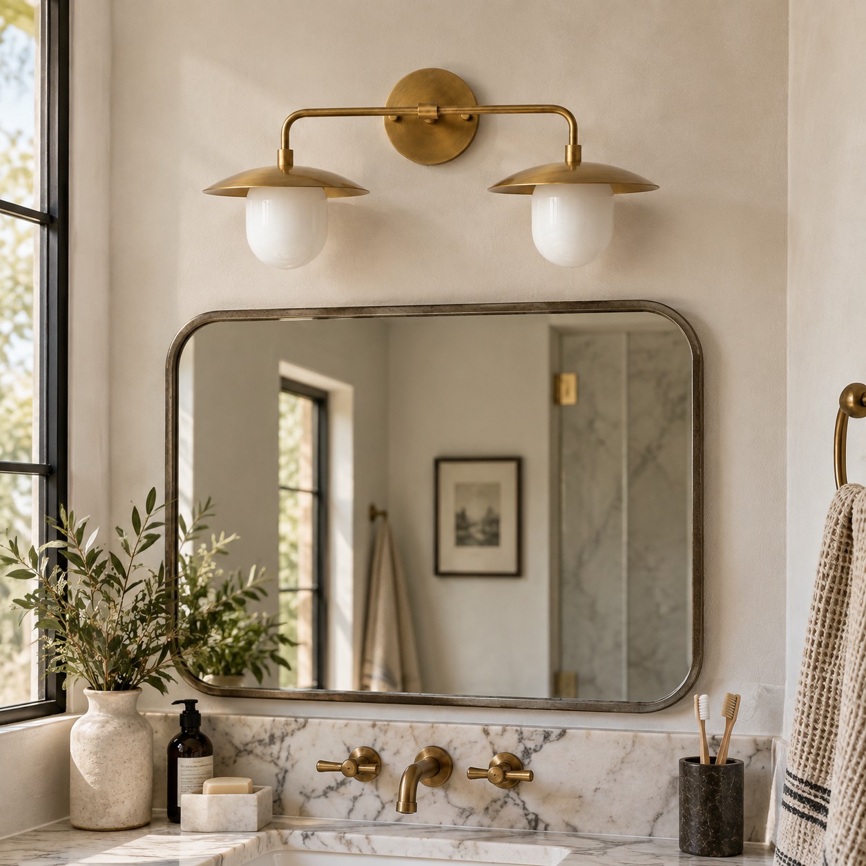 applique murale à côté d'un miroir dans une entrée