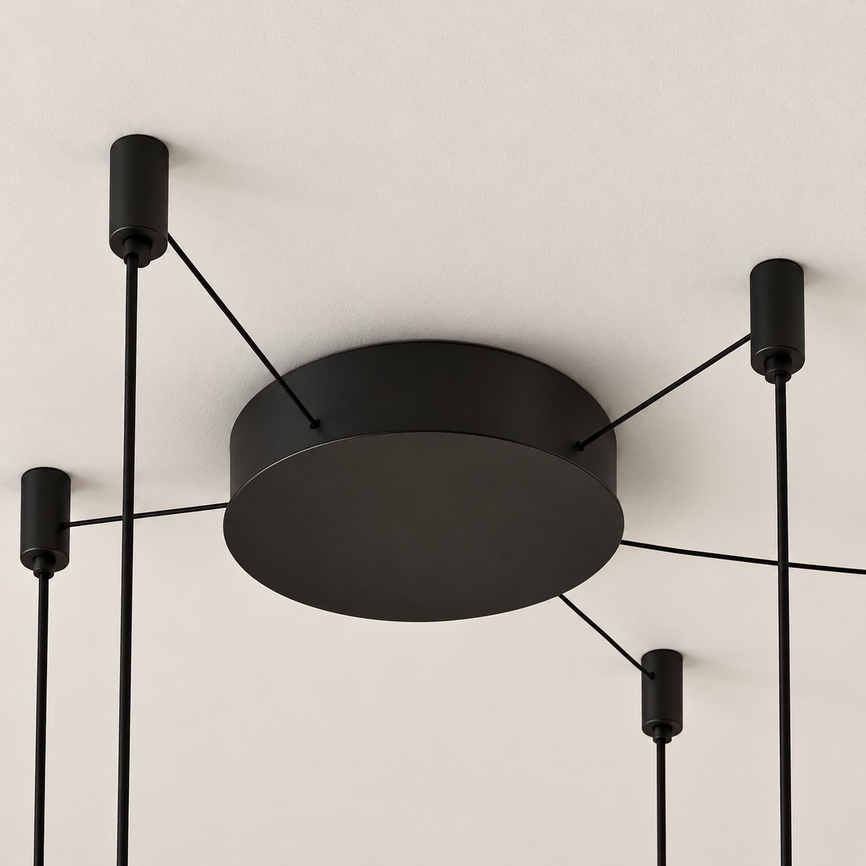 Round black ceiling canopy with adjustable arms