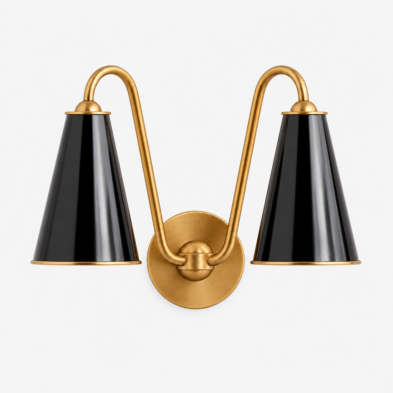 Black metal double-cone wall sconce