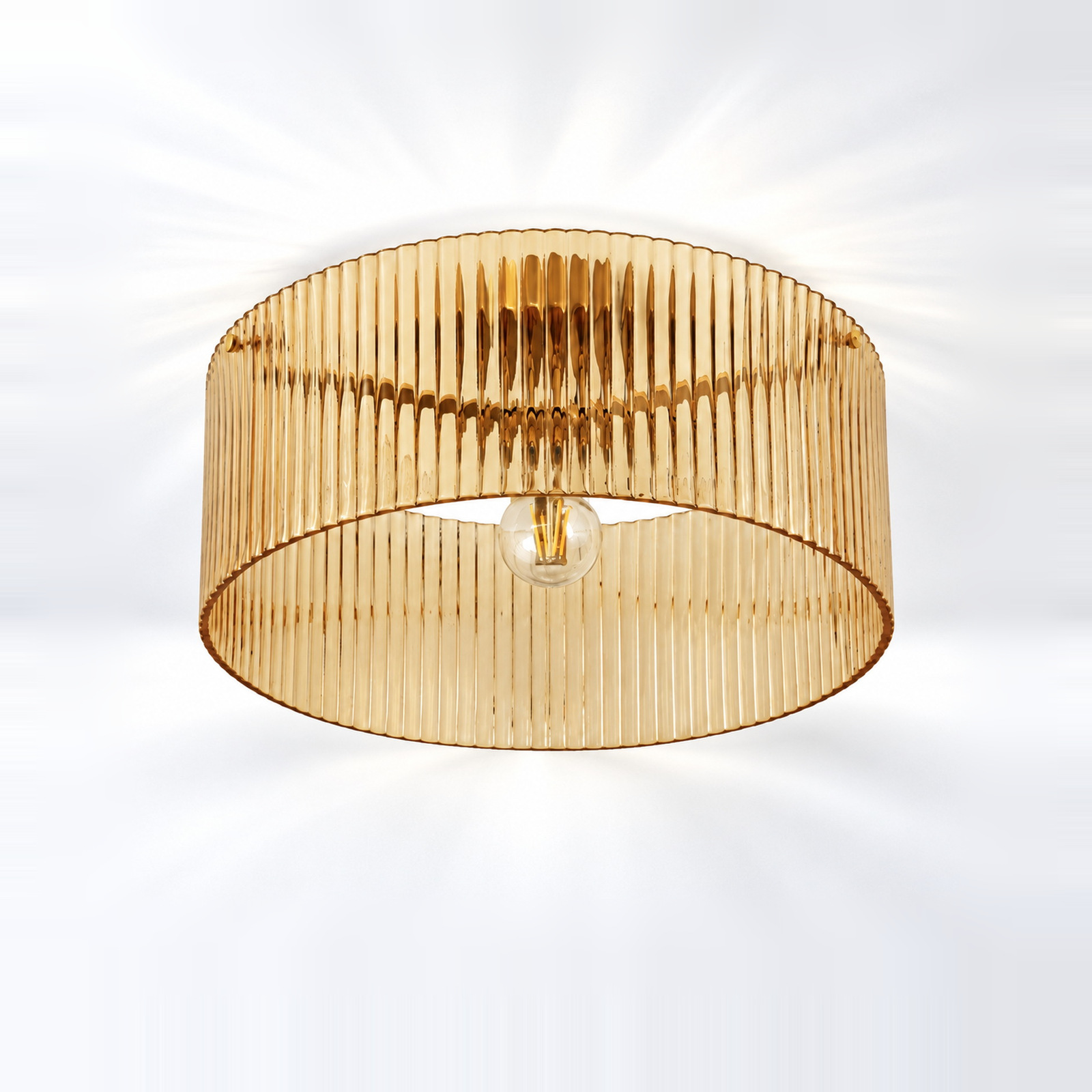 Amber ribbed glass flush ceiling light