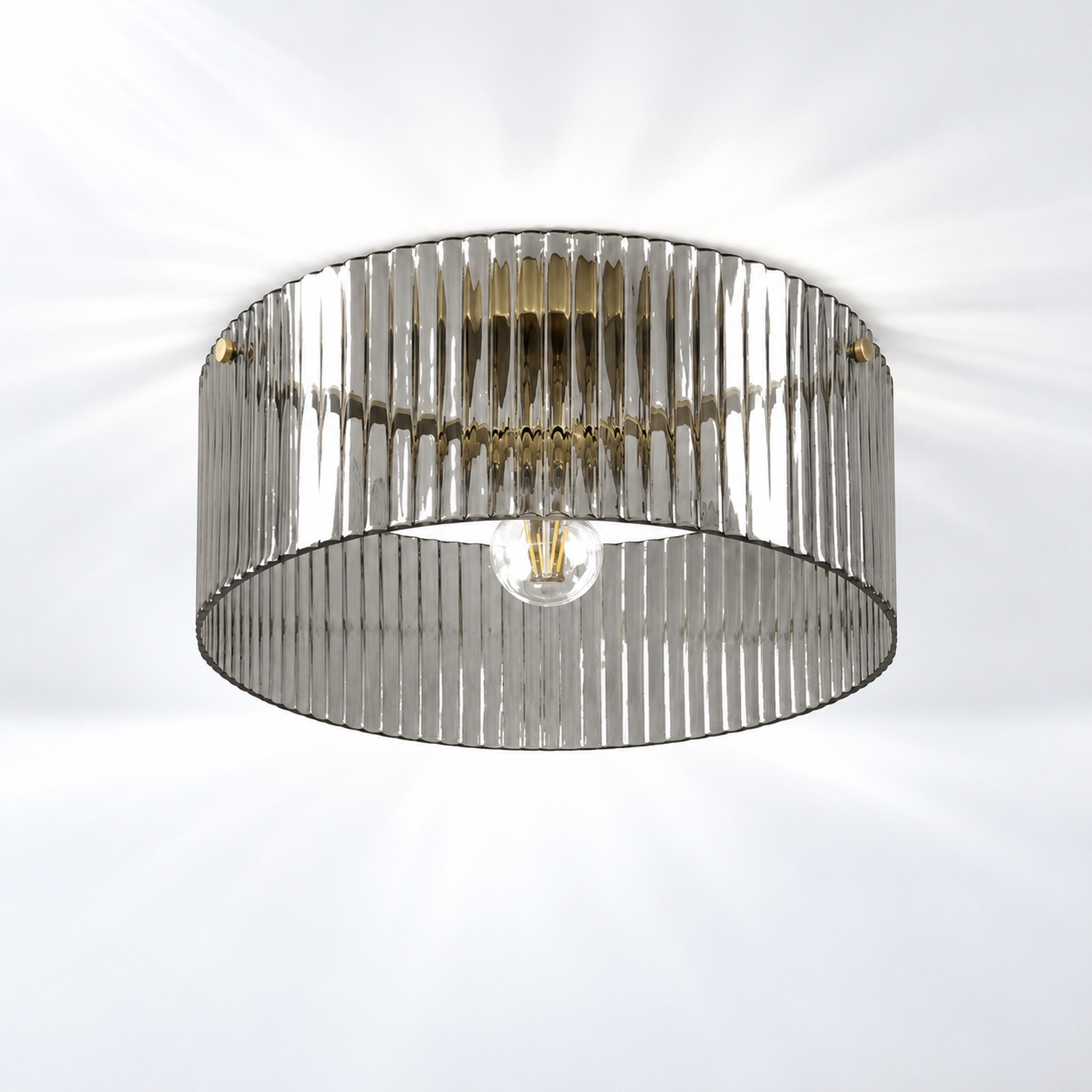 Smoke gray ribbed glass flush ceiling light